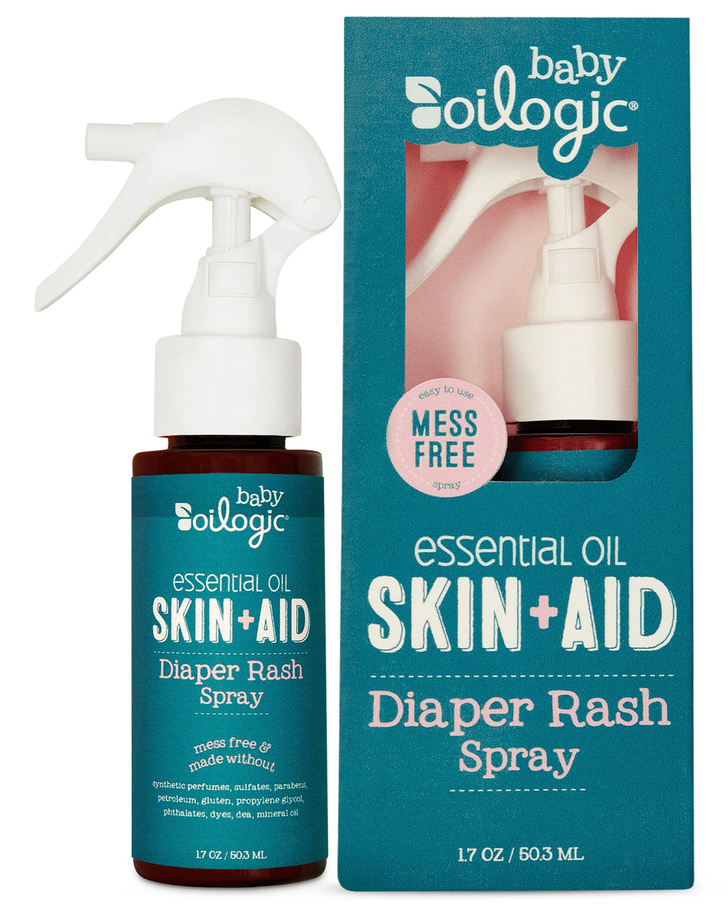 Oilogic Diaper Rash Spray for Baby 1.7oz - Gentle Baby Skin Care Product with Essential Oils Soothes & Moisturizes Skin - Hygienic Cream Alternative for Mess-Free Application Between Diaper Changes