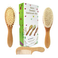 Molylove 3 Piece Baby Hair Brush and Comb Set for Newborn & Toddlers- Natural Wooden Hairbrush with Soft Goat Bristles for Cradle Cap - Perfect Scalp Grooming Product for Infant Toddler Kids Baby